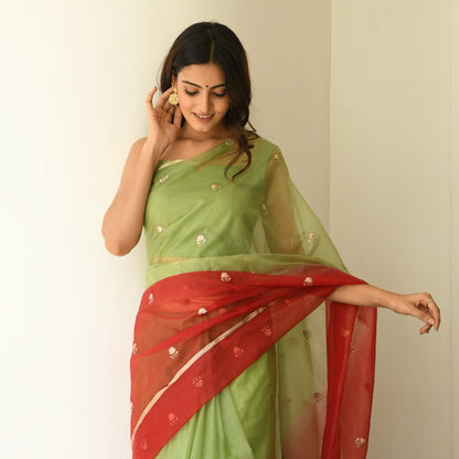 red and green organza saree online at best prices