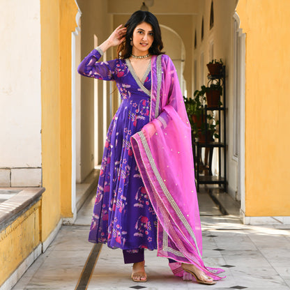 Purple pink Angrakha Style Anarkali for women online