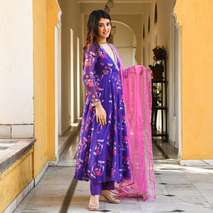 Purple pink Angrakha Style Anarkali for women online