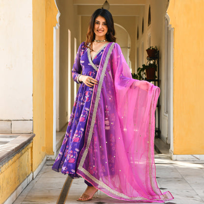 Purple pink Angrakha Style Anarkali for women online