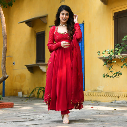 Red Anarkali Suit Set for women online