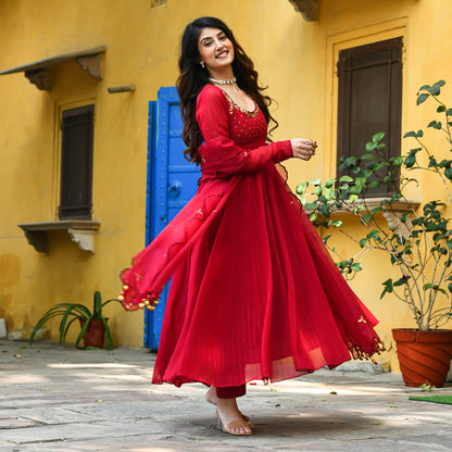 Red Anarkali Suit Set for women online