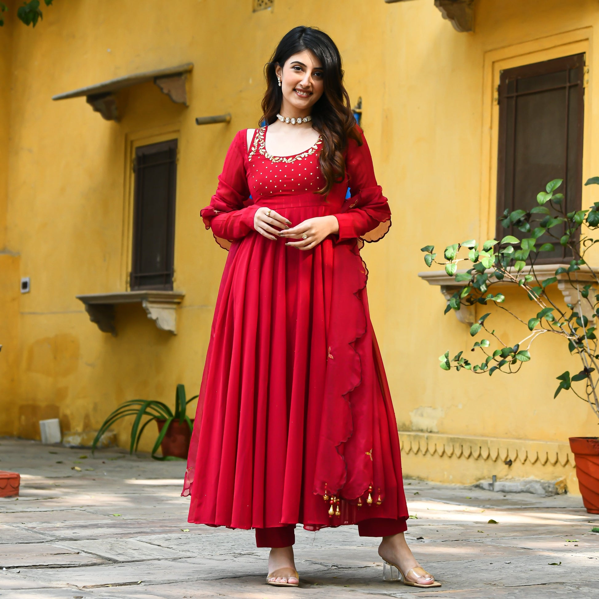 Red Anarkali Suit Set for women online