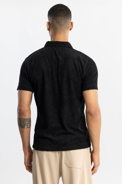 Crescent Circle Black Polo T-Shirt | Relove