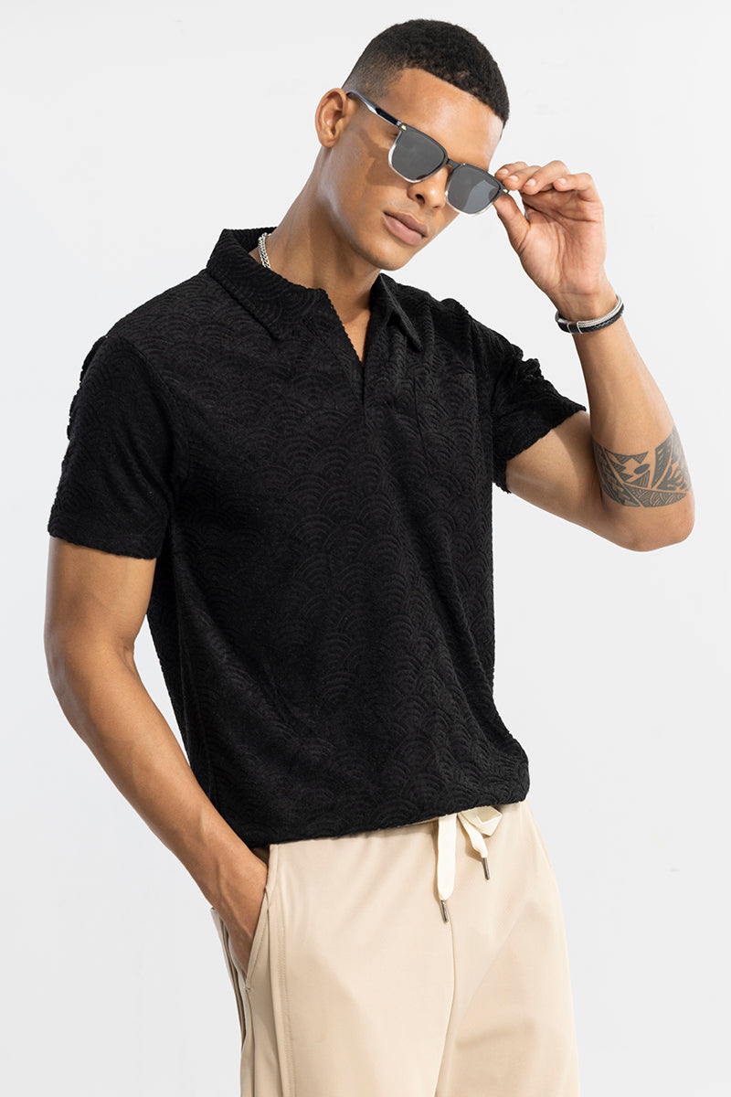 Crescent Circle Black Polo T-Shirt | Relove