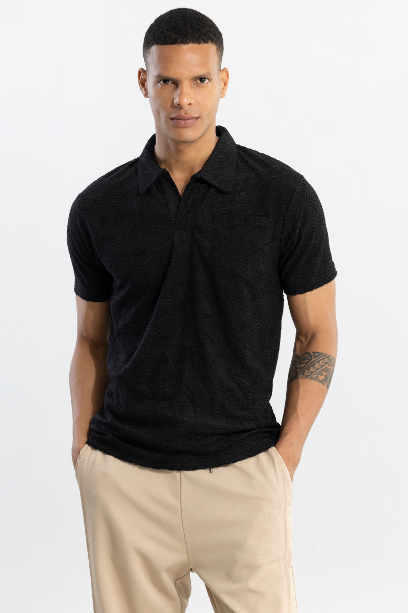 Crescent Circle Black Polo T-Shirt | Relove