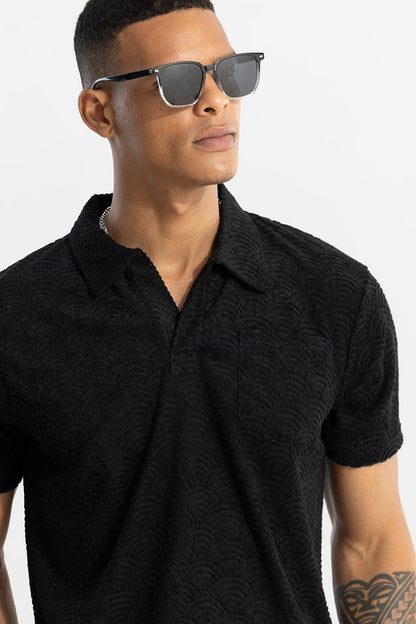 Crescent Circle Black Polo T-Shirt | Relove