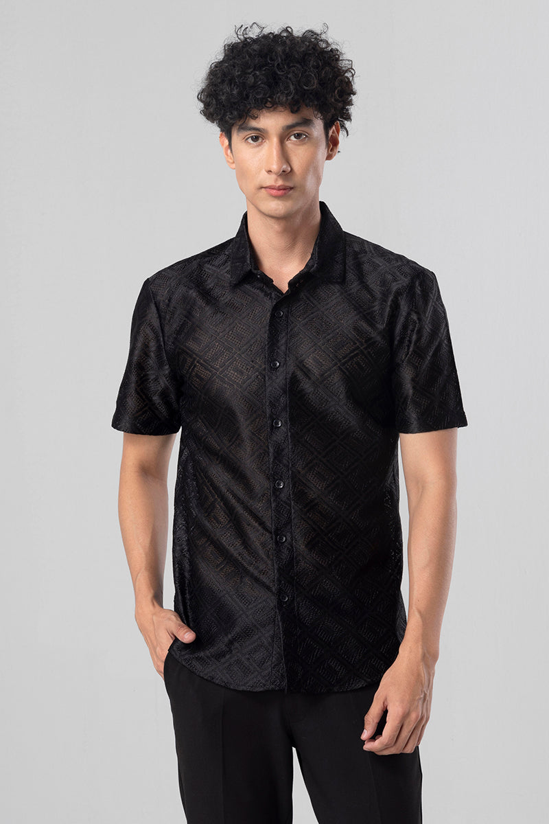 Hawaiian Hakoba Square Black Shirt | Relove