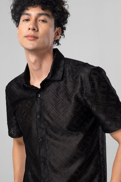 Hawaiian Hakoba Square Black Shirt | Relove