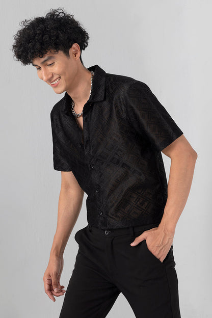 Hawaiian Hakoba Square Black Shirt | Relove