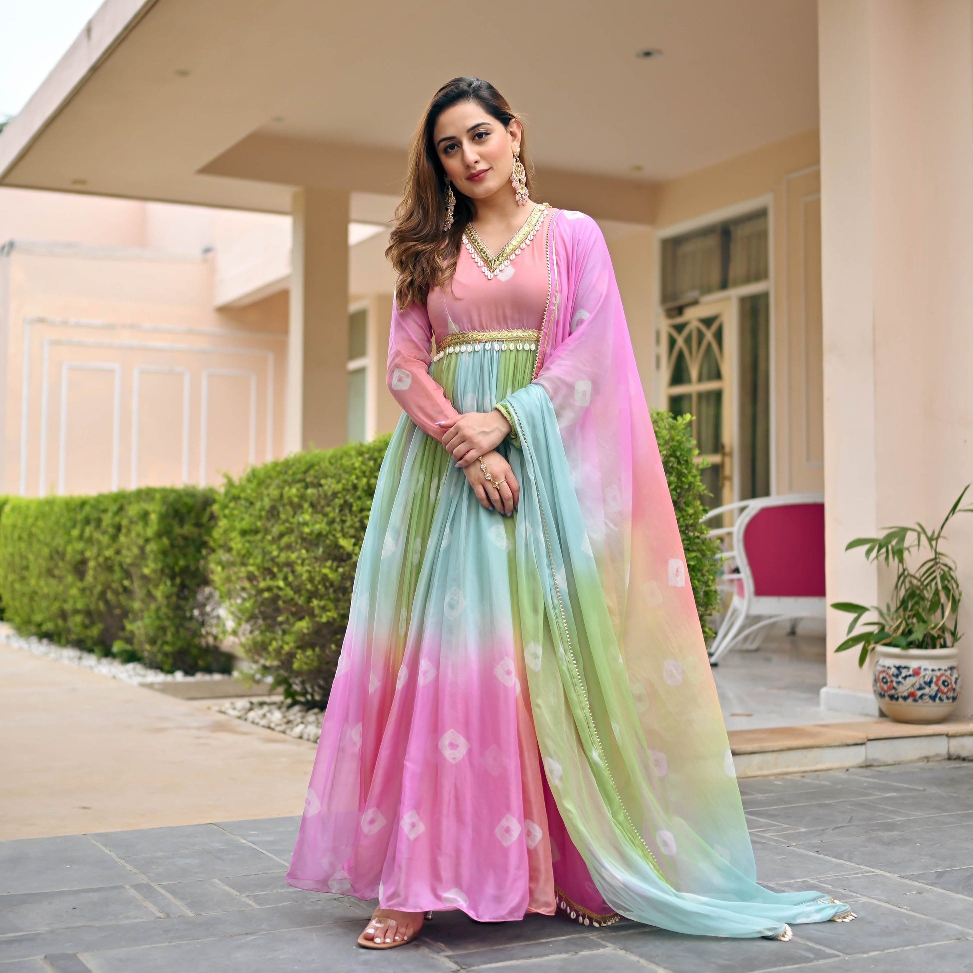 Multi-colour Pastel Dress with Dupatta for Women Online