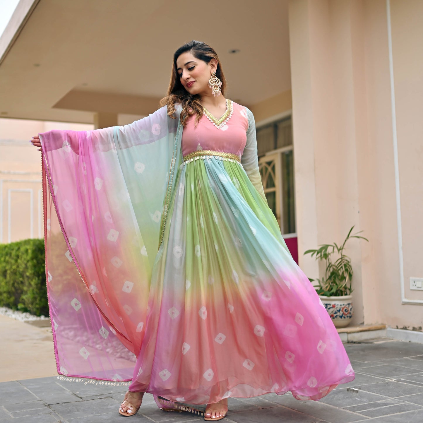 Multi-colour Pastel Dress with Dupatta for Women Online