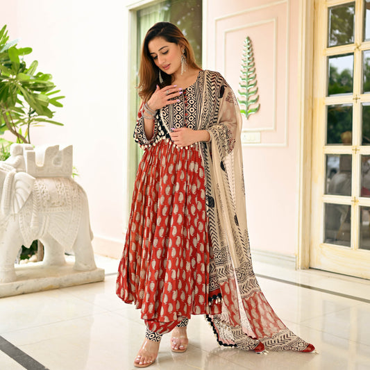 Butti Print Natural Dye Designer Cotton Suit Set For Women Online