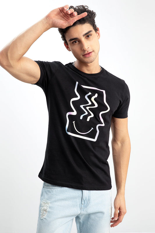 Trippy Smile Black T-Shirt - SNITCH