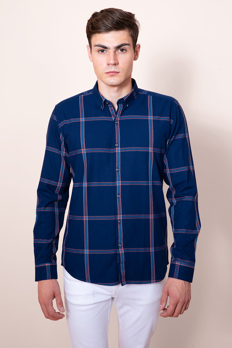 80's Block Navy Check Shirt - SNITCH