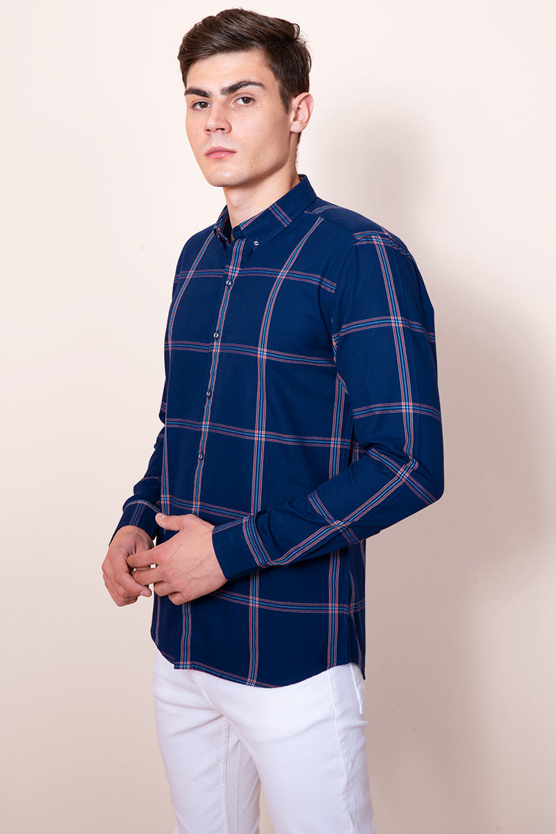 80's Block Navy Check Shirt - SNITCH