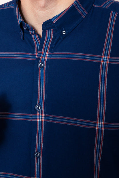 80's Block Navy Check Shirt - SNITCH