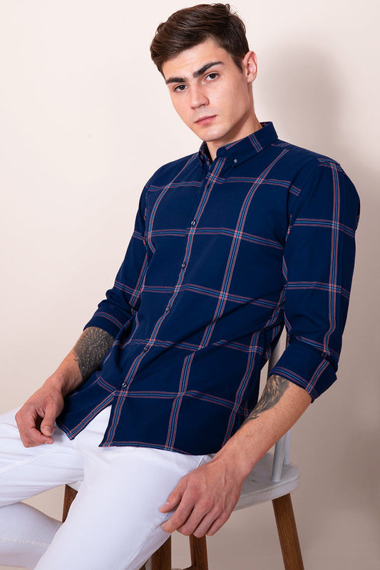 80's Block Navy Check Shirt - SNITCH