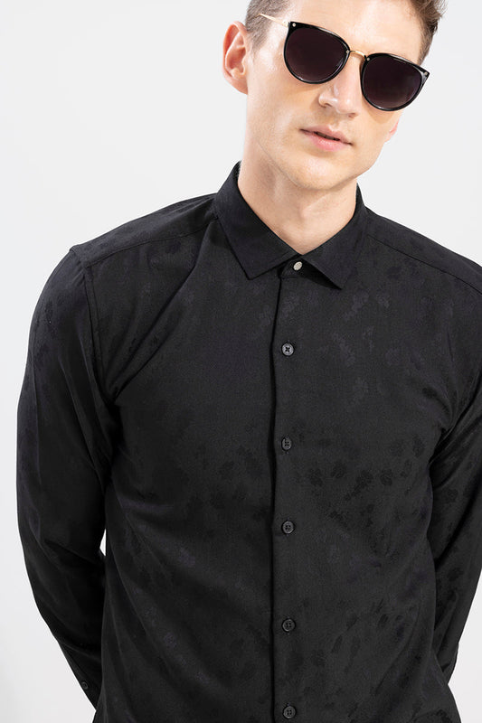 Solitary Floral Black Jacquard Shirt | Relove