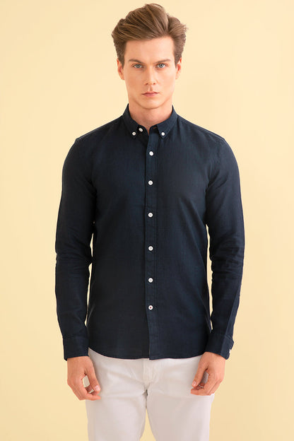 Posh Navy Linen Shirt - SNITCH