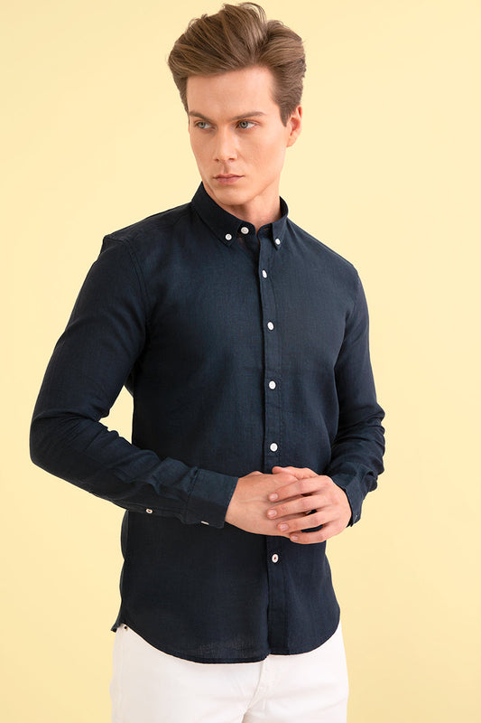 Posh Navy Linen Shirt - SNITCH