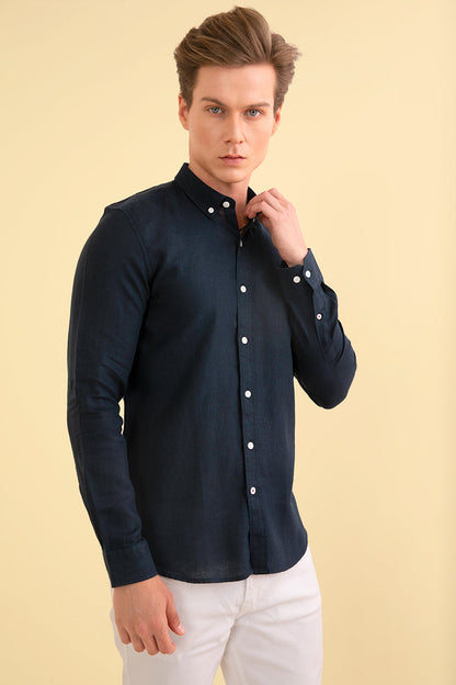 Posh Navy Linen Shirt - SNITCH