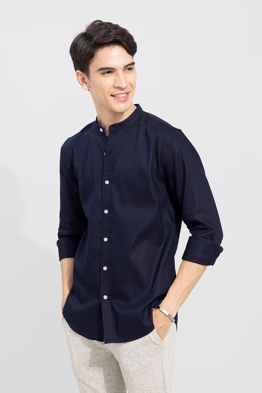 Standup Collar Navy Shirt | Relove