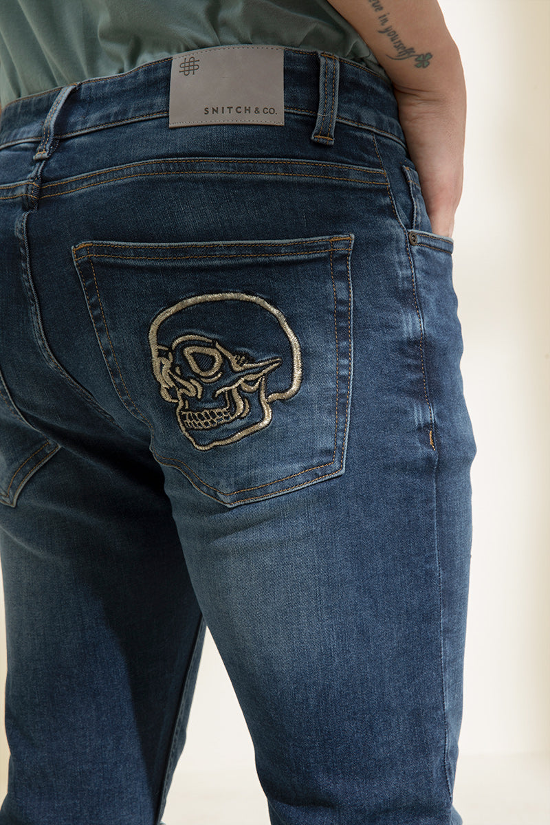 Skull Faded Blue Denim - SNITCH