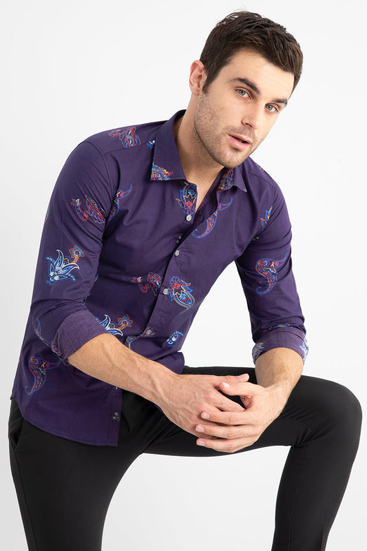 Ornament Print Navy Shirt - SNITCH