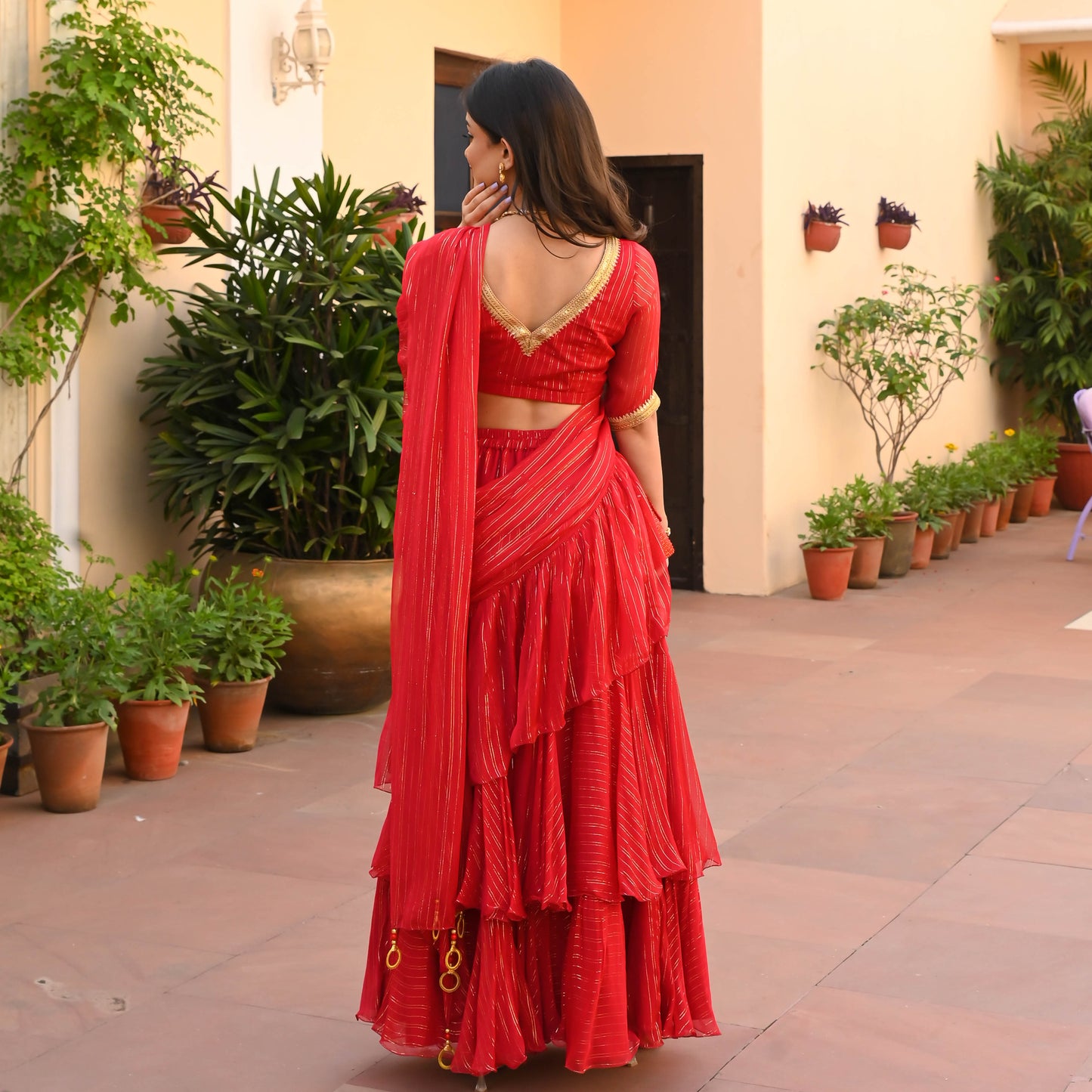 Rosso Lurex Draped Saree | Relove