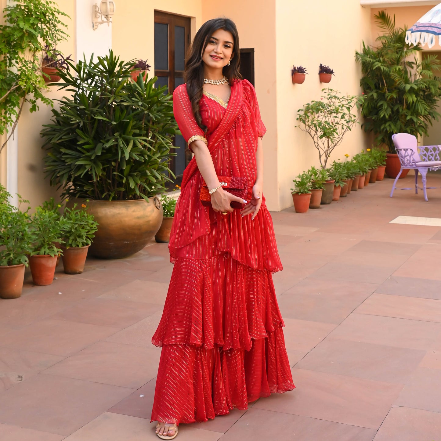 Rosso Lurex Draped Saree | Relove