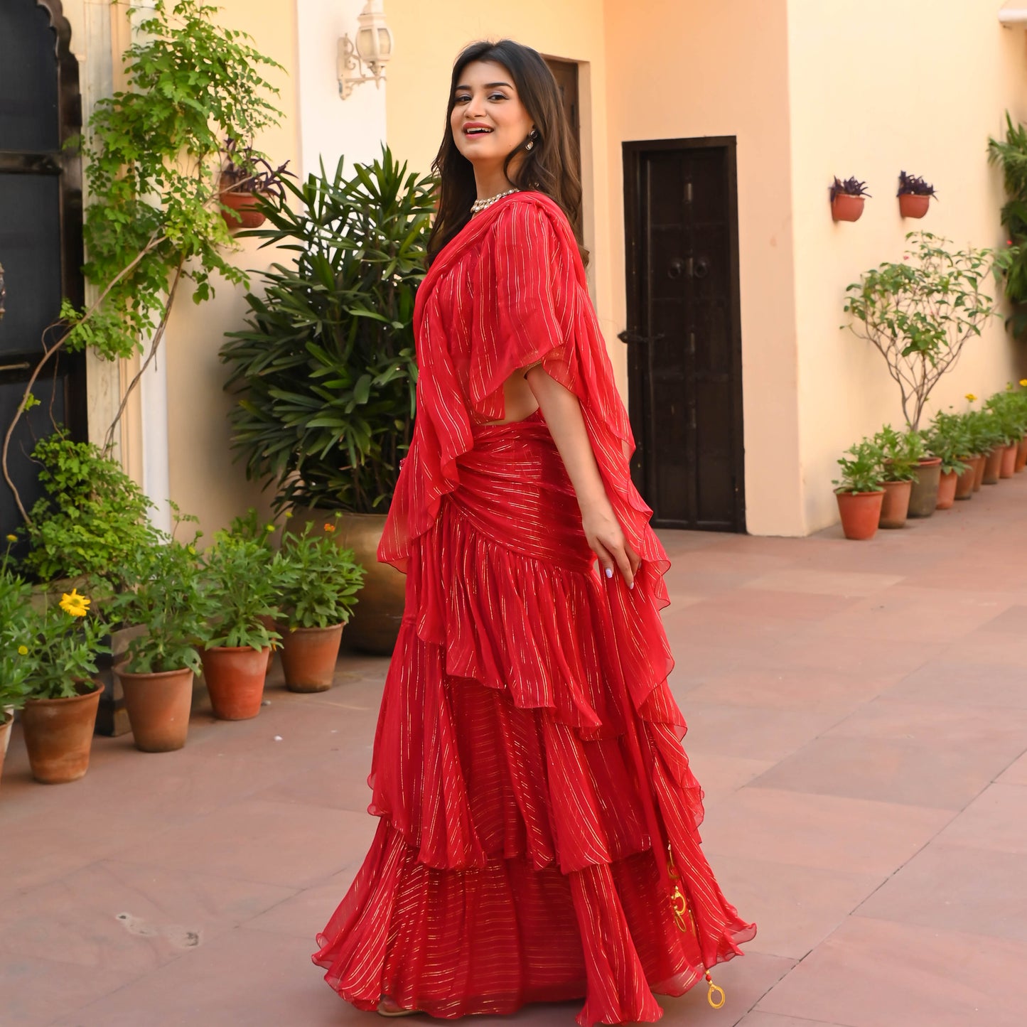 Rosso Lurex Draped Saree | Relove