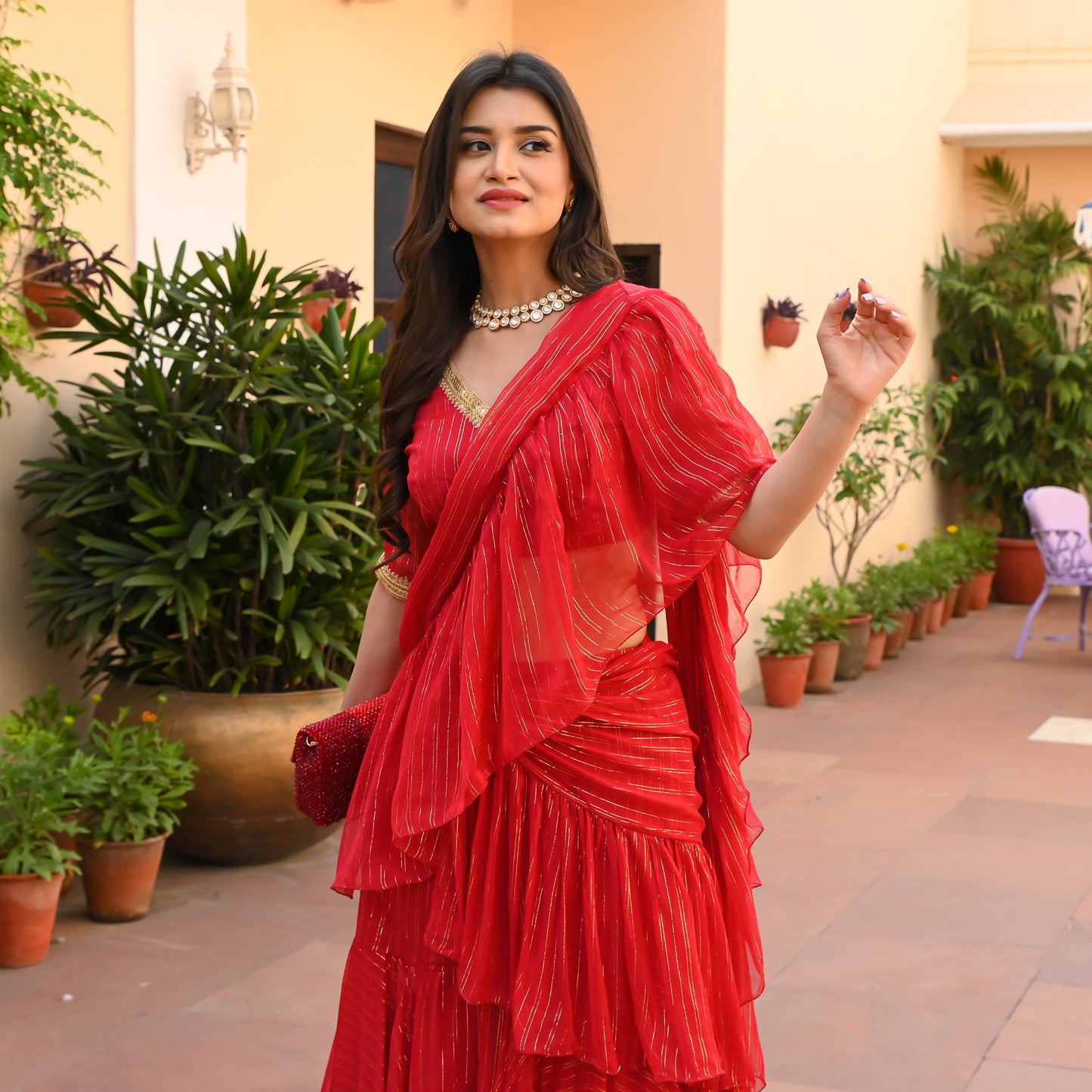 Rosso Lurex Draped Saree | Relove