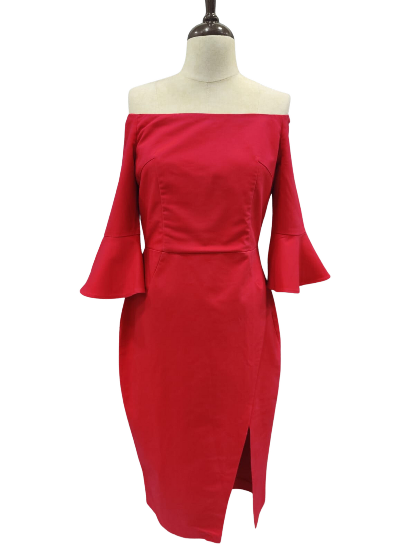 ZARA Red Off Shoulder Half Sleeve Flared Dress | Relove