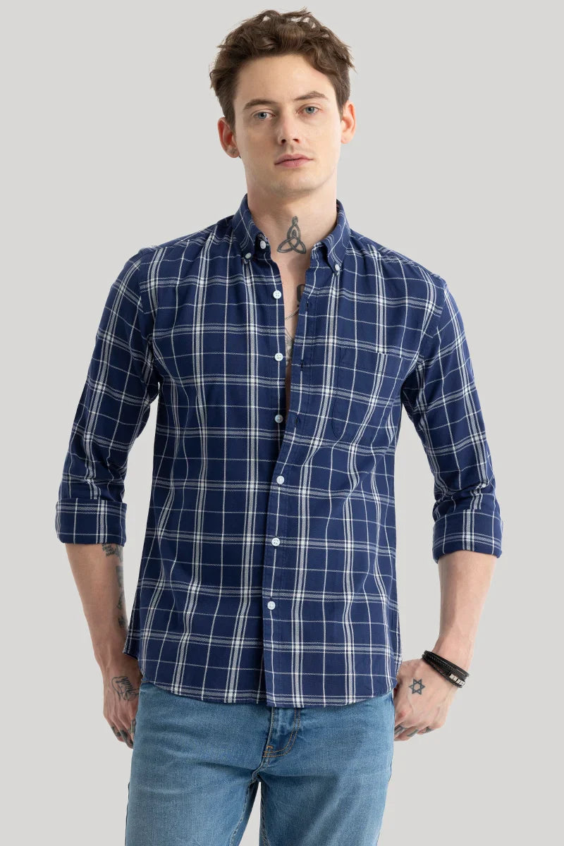 Enzo Navy Checks Shirt | Relove