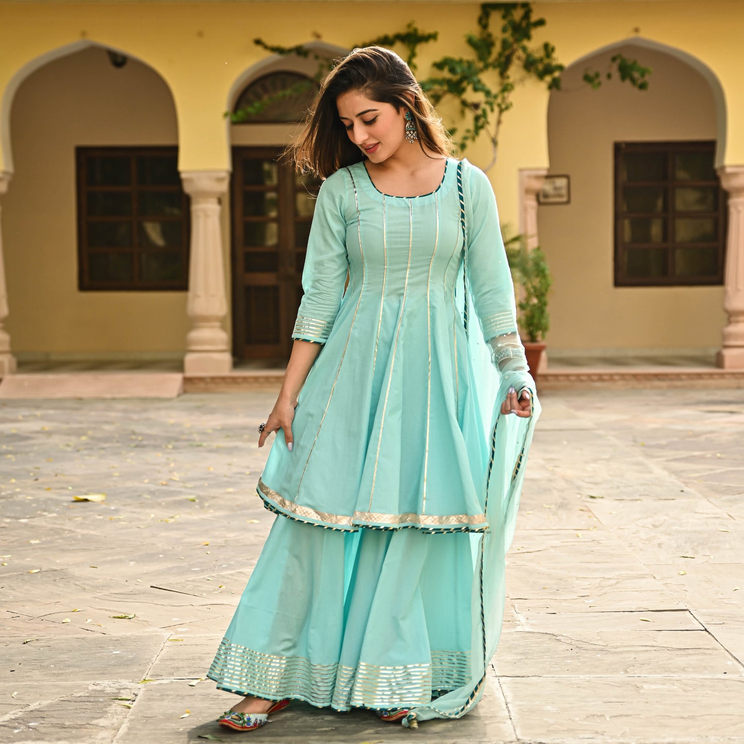 Blue Anarkali Suit Set with Gota work