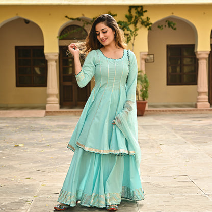 Blue Anarkali Suit Set with Gota work