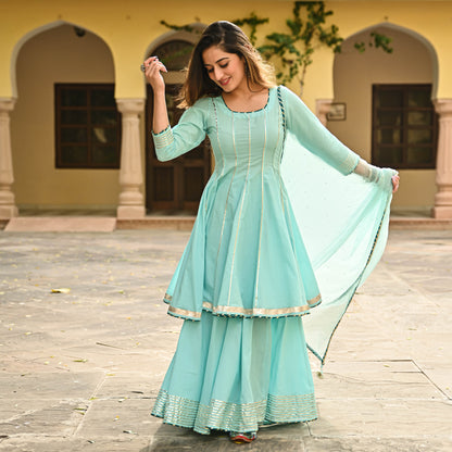 Blue Anarkali Suit Set with Gota work