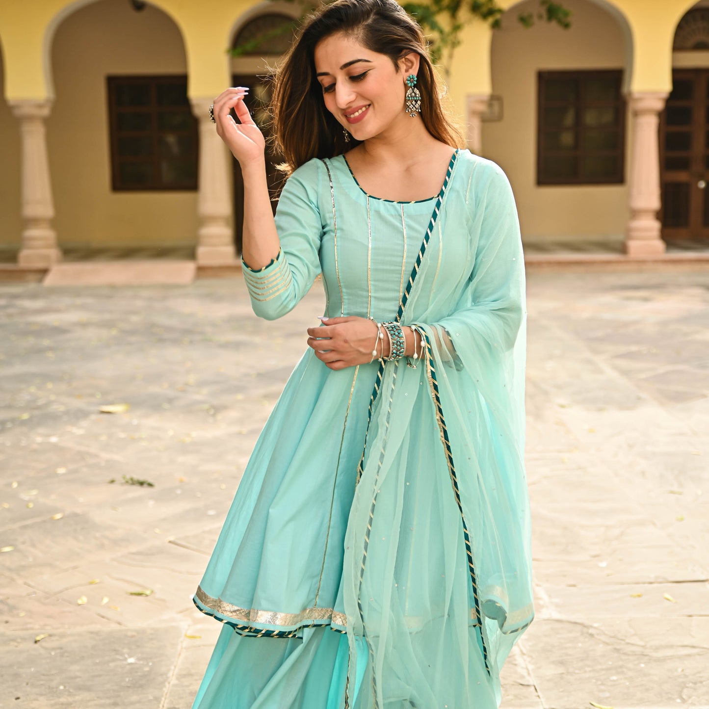 Blue Mist Designer Anarkali Suit Set For Women Online