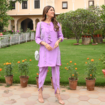 Lilac Embroidered Tulip Kurta Pant Set For Women Online 