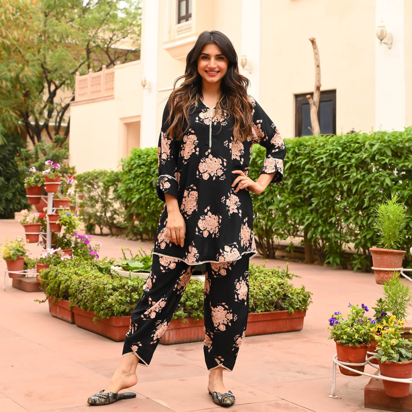  Match Made Floral Black Kurta Pant Set For Women Online 