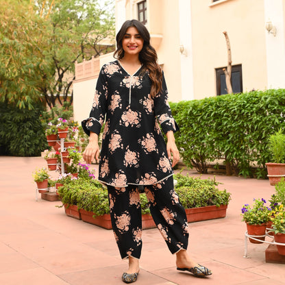 Black Rose Petal Kurta Set | Relove