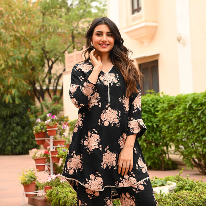  Match Made Floral Black Kurta Pant Set For Women Online 