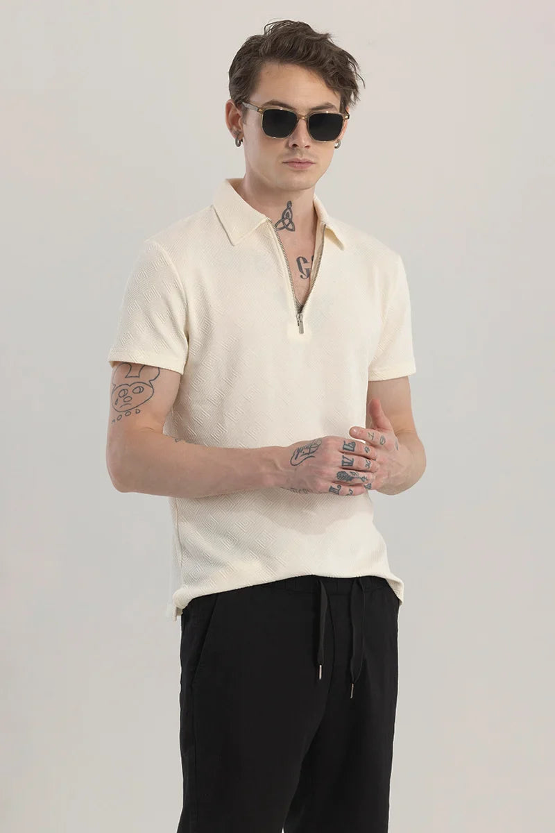 ZipPolo Printed Cream Polo T-Shirt | Relove