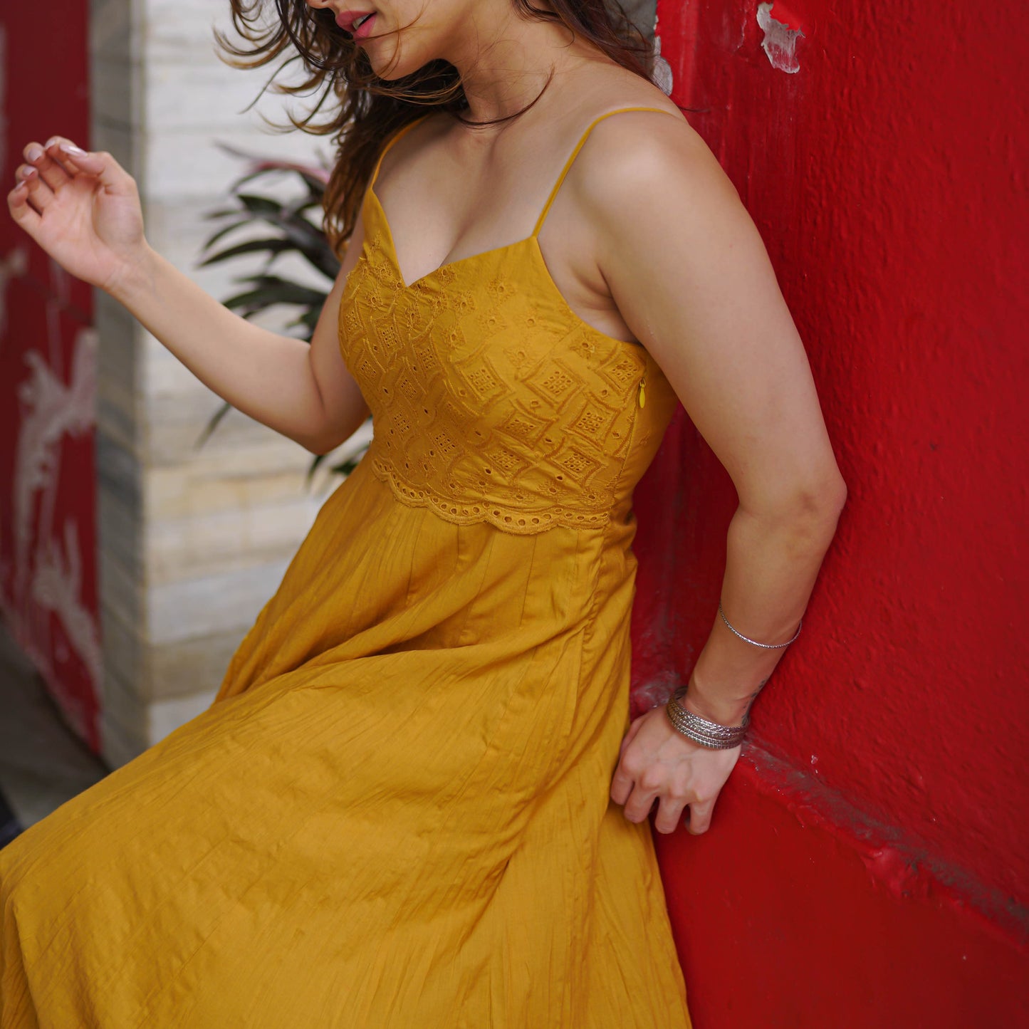 Mia Sleeveless Yellow Cotton Maxi Dress For Women Online