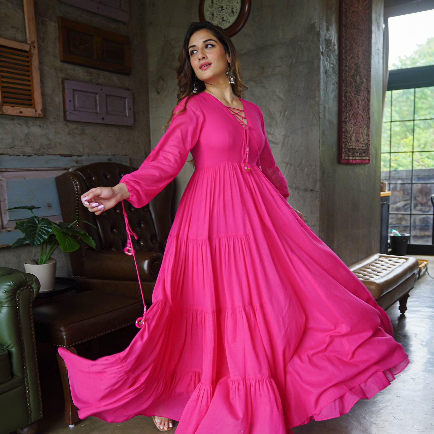 Hot Pink Cotton Maxi Dress