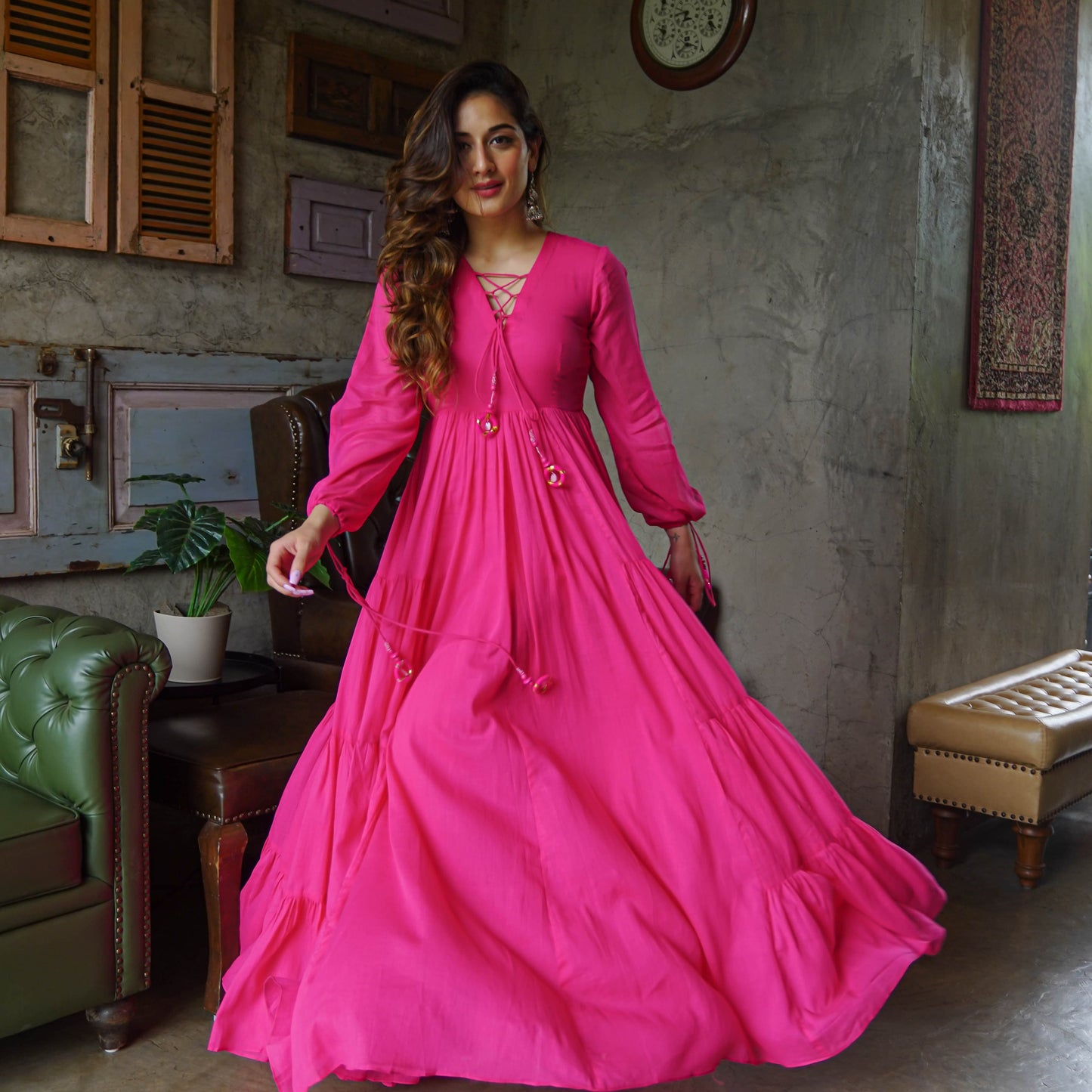 Hot Pink Cotton Maxi Dress