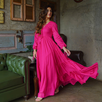 Hot Pink Cotton Maxi Dress