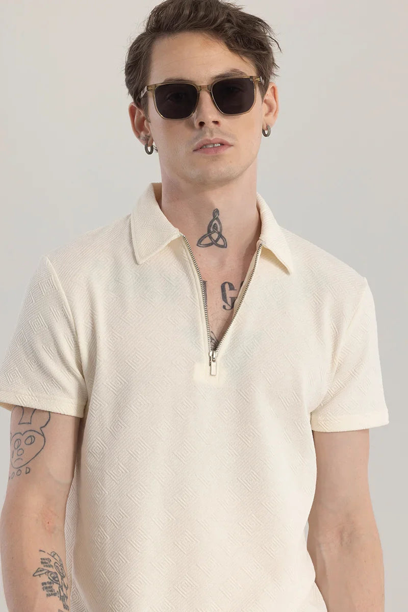 ZipPolo Printed Cream Polo T-Shirt | Relove