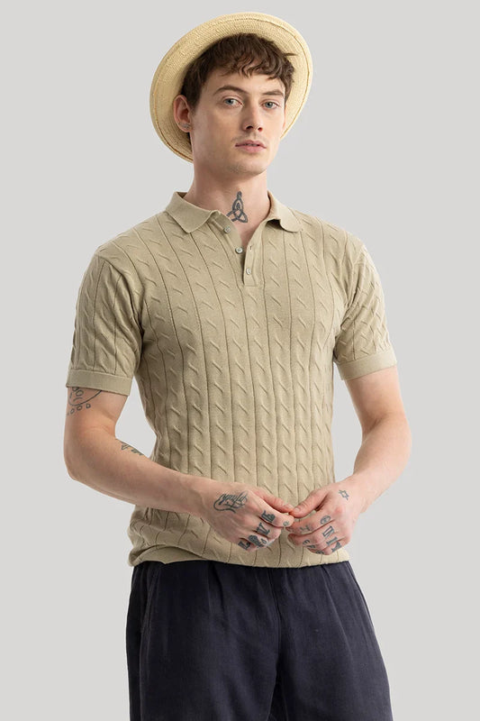 Fresco Beige Knitted Polo T-Shirt | Relove